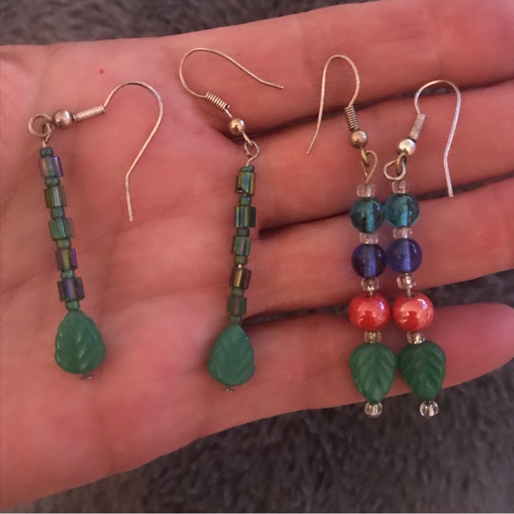2 Pair Vintage Beaded Handmade Earrings